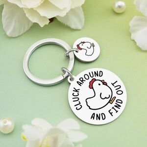 Funny Chicken Keychain Bag Charm “Cluck Around and Find Out” Farm Humor Gift